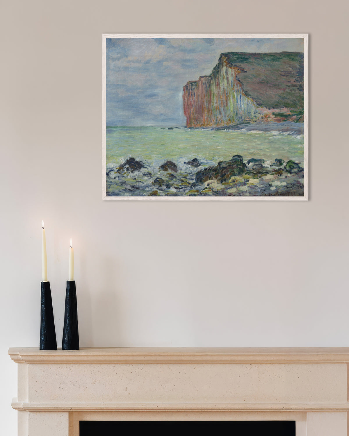 Plakat Klif w Les Petites-Dalles (1881), Claude Monet, w białej drewnianej ramie