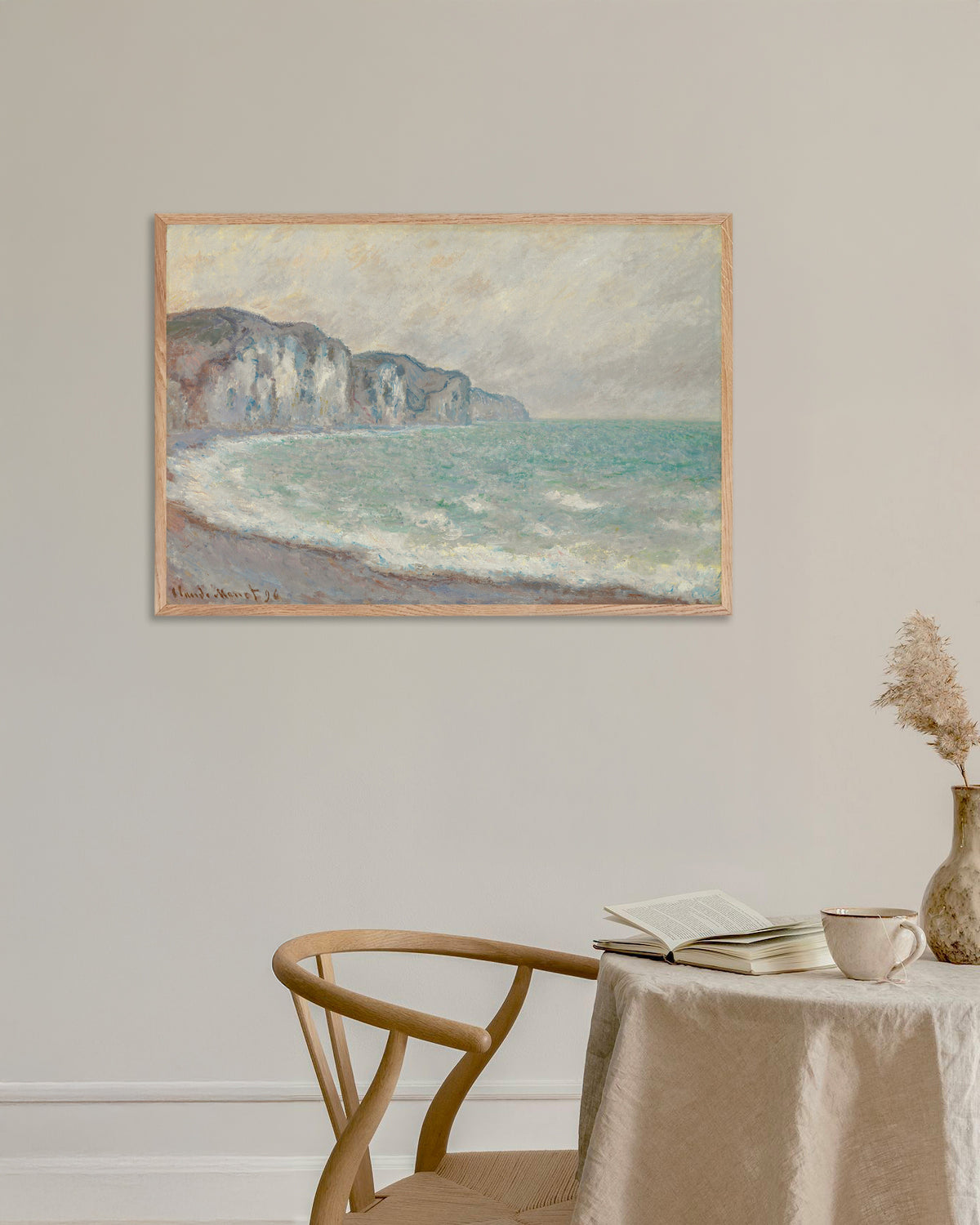 Plakat Klif w Pourville (1896), Claude Monet, w ramie z naturalnego drewna