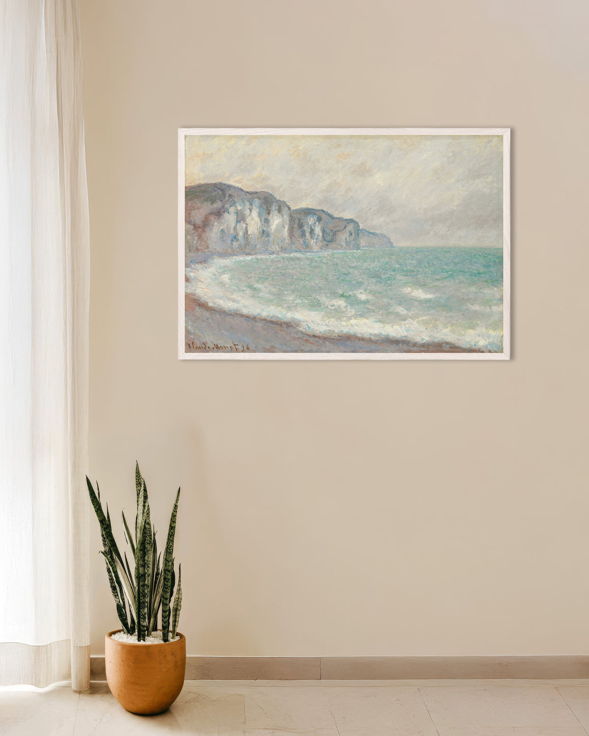 Plakat Klif w Pourville (1896), Claude Monet, w białej drewnianej ramie