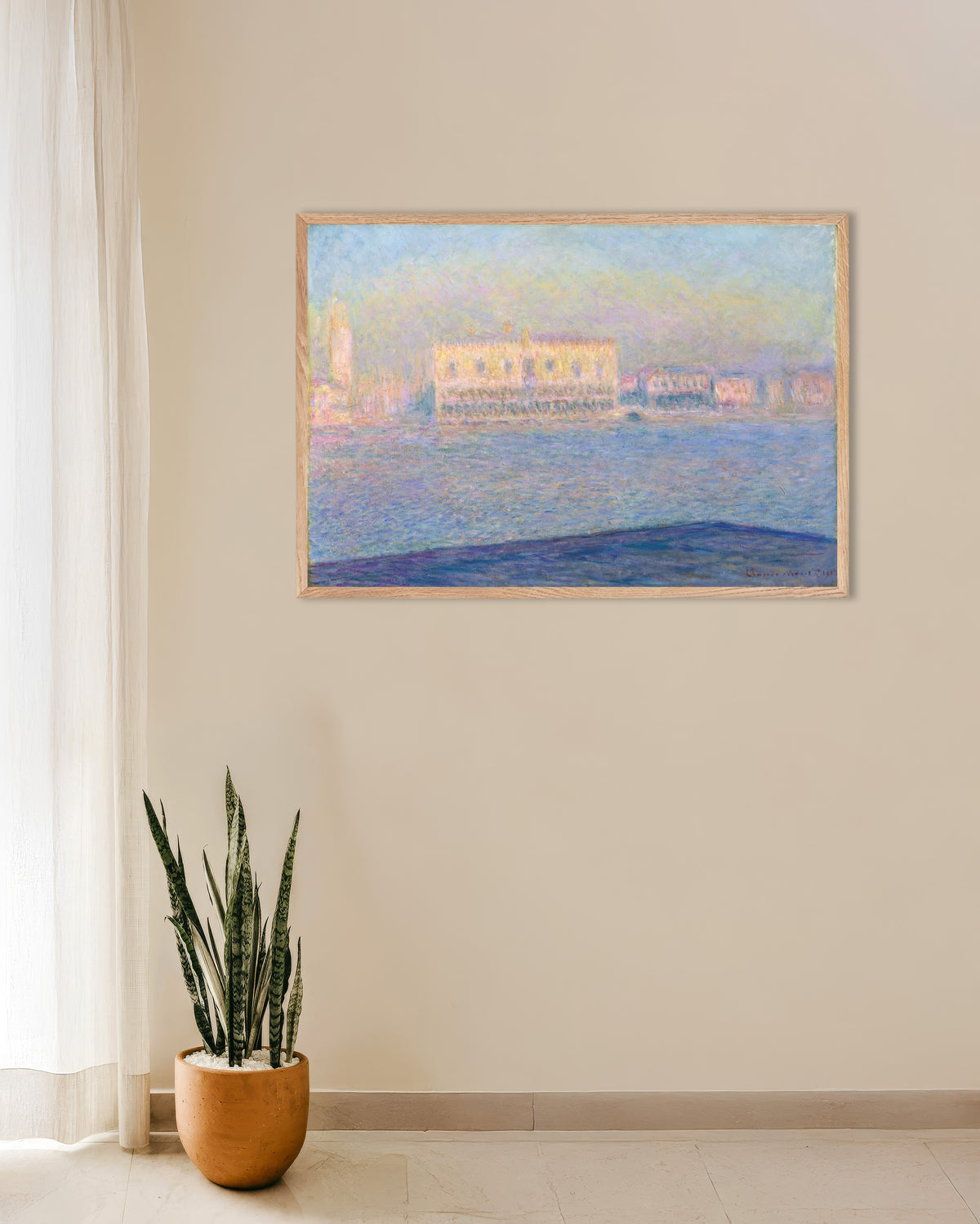 Plakat Pałac Dożów widziany z San Giorgio Maggiore (1908), Claude Monet, w ramie z naturalnego drewna