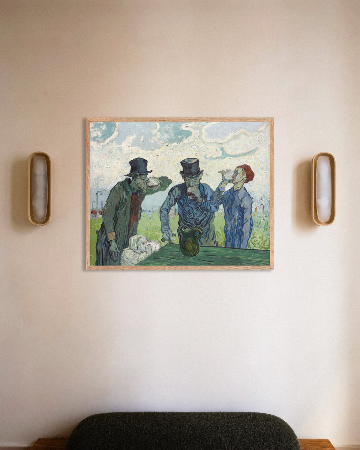 Plakat „Pijący, według Daumiera (1890), Vincent van Gogh” w ramie z naturalnego drewna