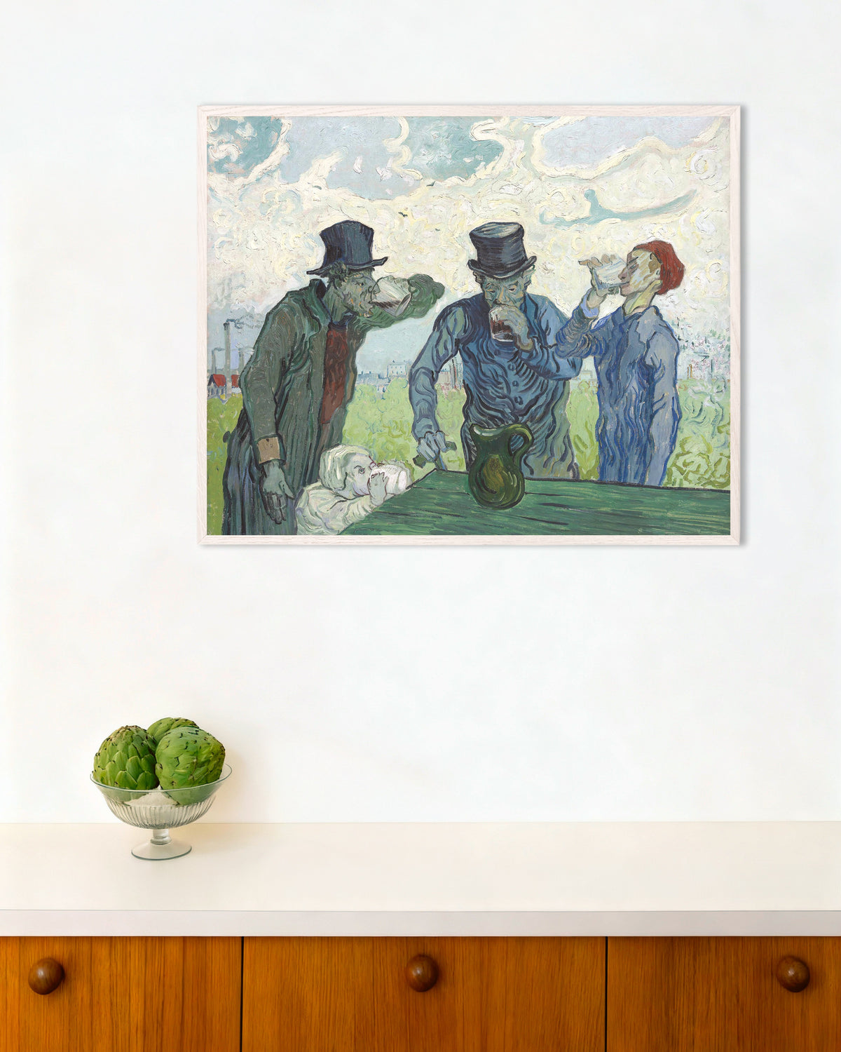 Plakat „Pijący, według Daumiera (1890), Vincent van Gogh” w białej drewnianej ramie