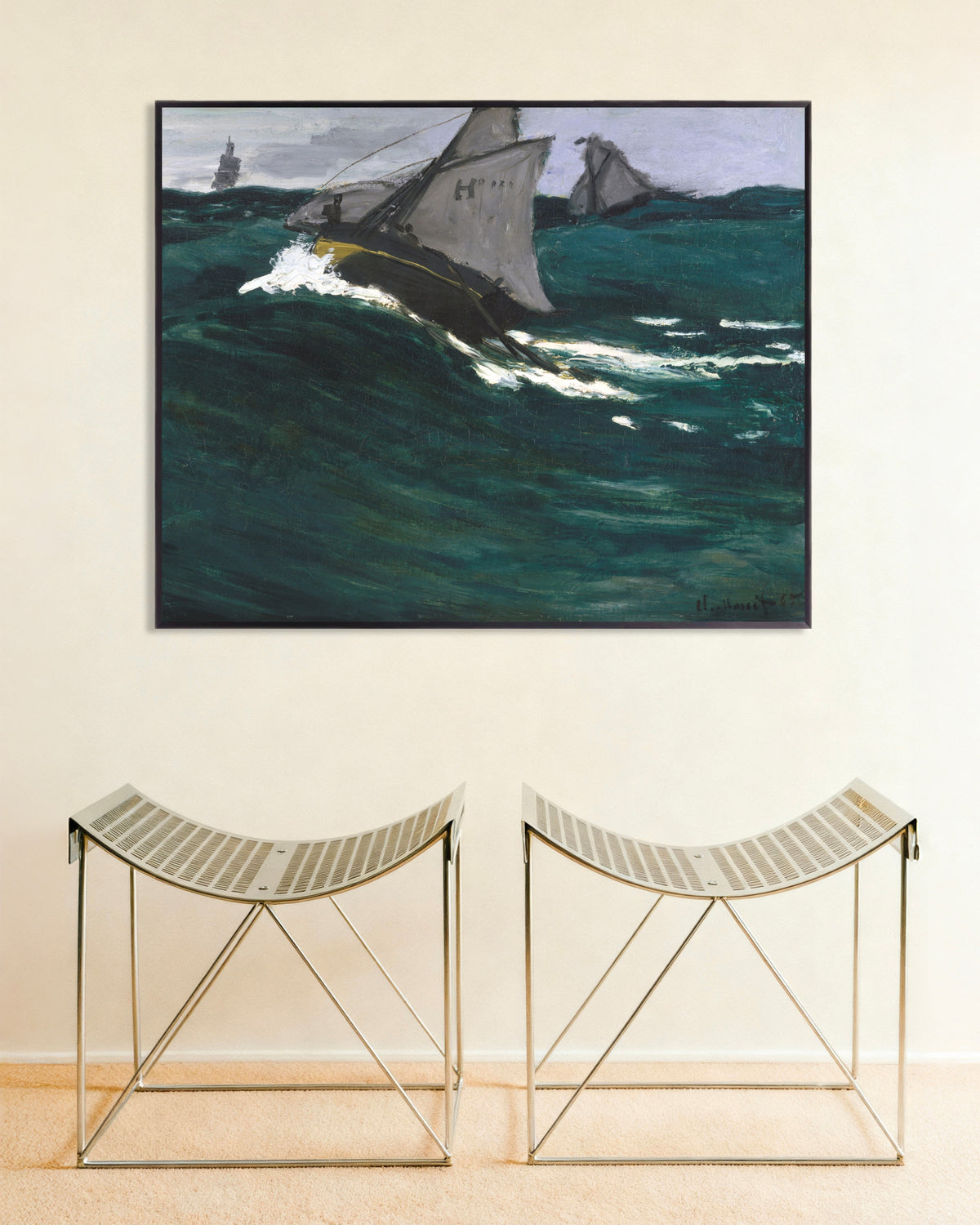 Plakat Zielona fala (ok. 1866–1867), Claude Monet, w metalowej ramie
