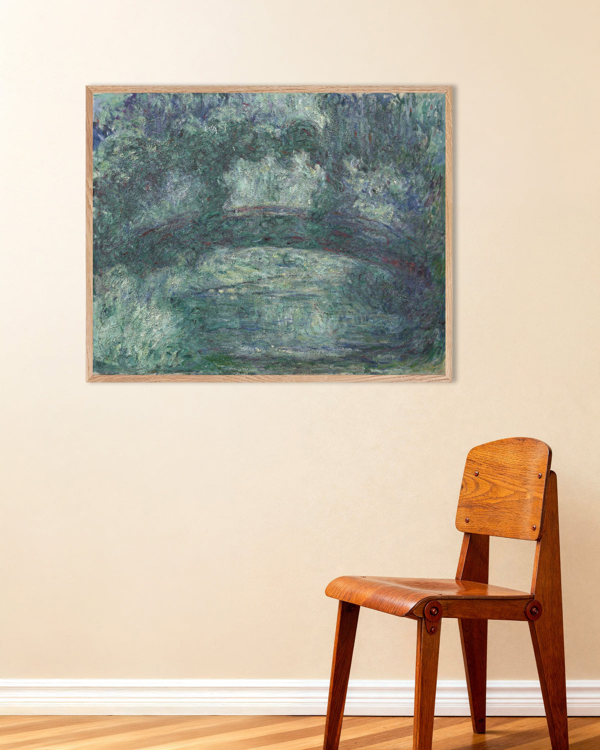 Plakat Japoński mostek (1919–1924), Claude Monet, w ramie z naturalnego drewna