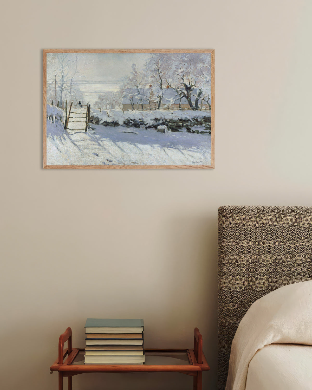 Plakat Sroka (1868–1869), Claude Monet, w ramie z naturalnego drewna