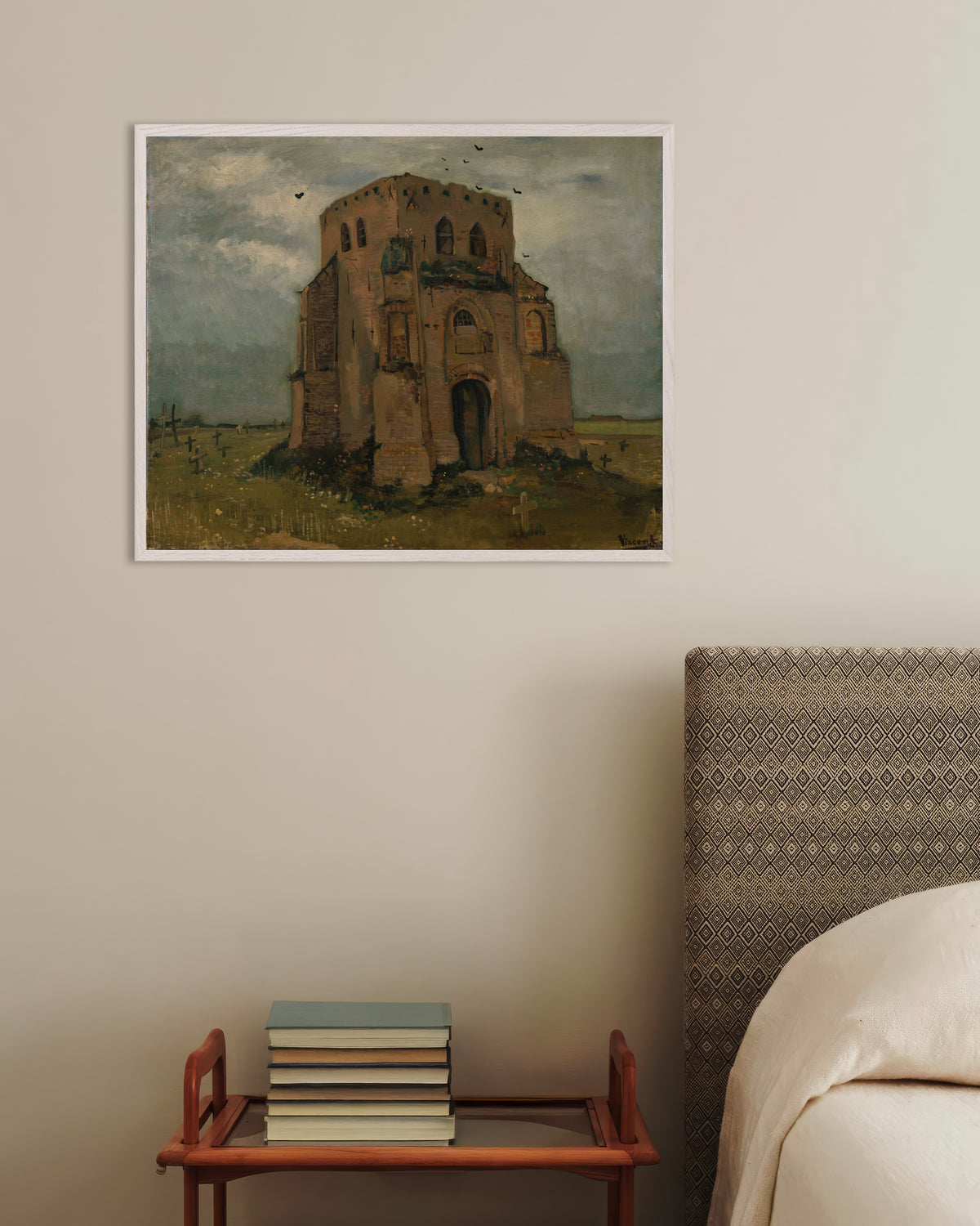Plakat „Stara wieża kościelna w Nuenen (1885), Vincent van Gogh” w białej drewnianej ramie