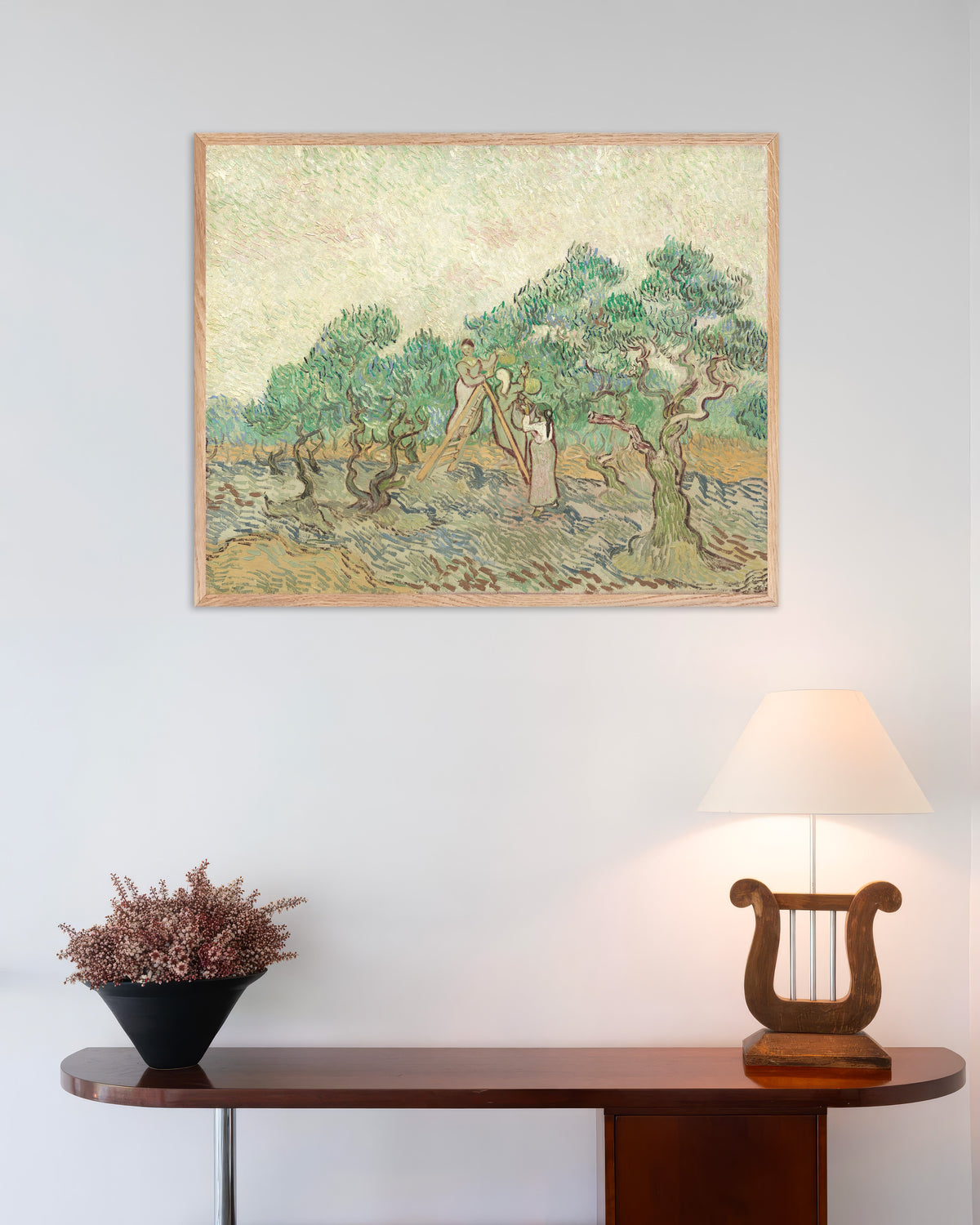 Plakat „Gaj oliwny (1889) Vincenta van Gogha” w ramie z naturalnego drewna