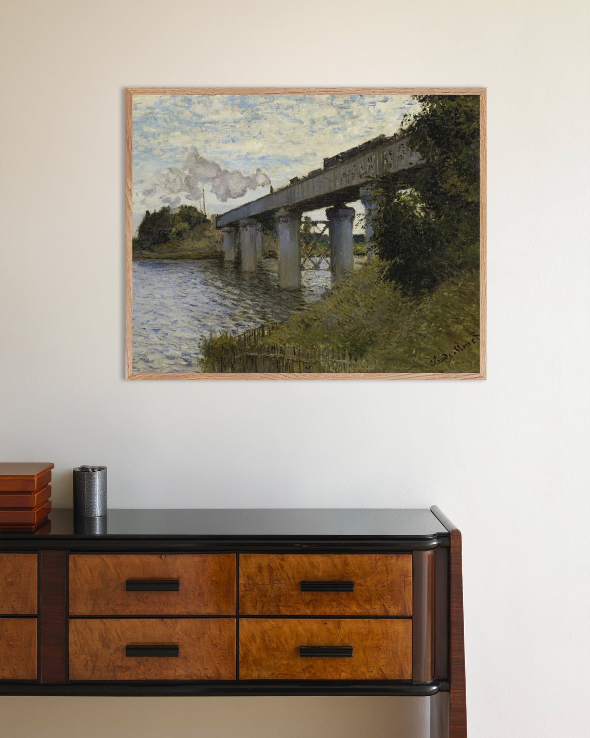 Plakat Most kolejowy w Argenteuil (1873–1874), Claude Monet, w ramie z naturalnego drewna