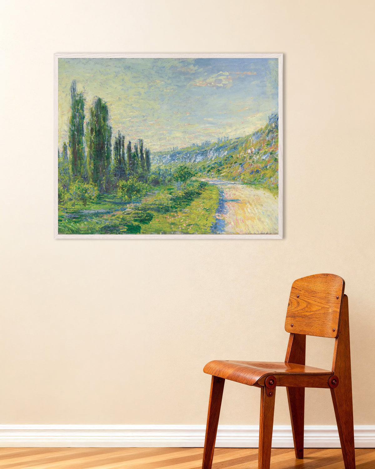 Plakat Droga w Vétheuil (ok. 1880), Claude Monet, w białej drewnianej ramie