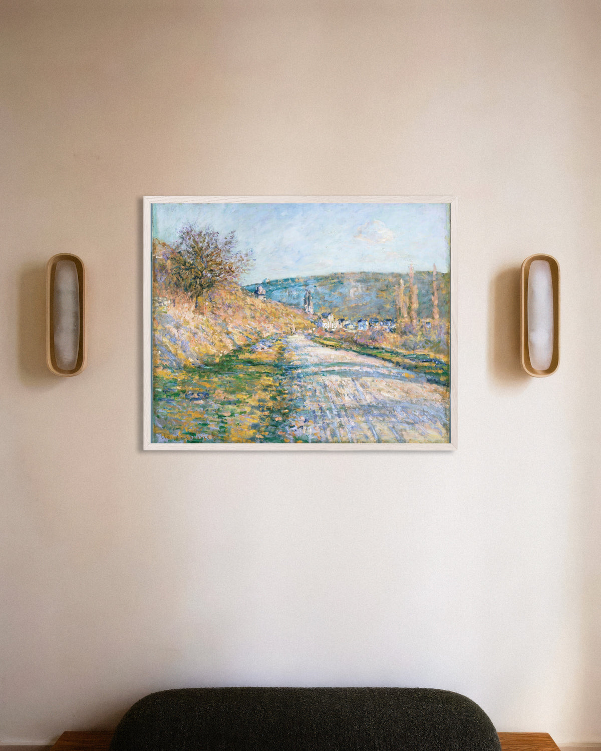 Plakat Droga do Vétheuil (1879), Claude Monet, w białej drewnianej ramie