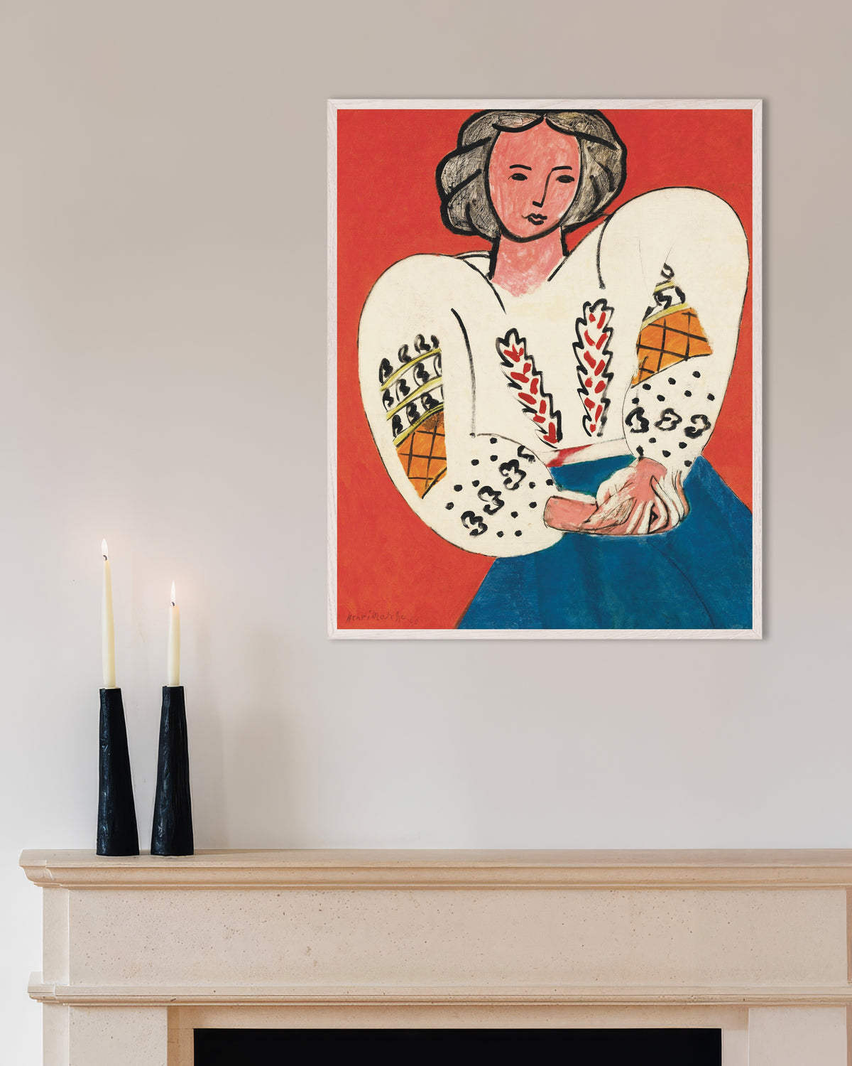 Plakat „Rumuńska bluzka (1940), Henri Matisse” w białej drewnianej ramie