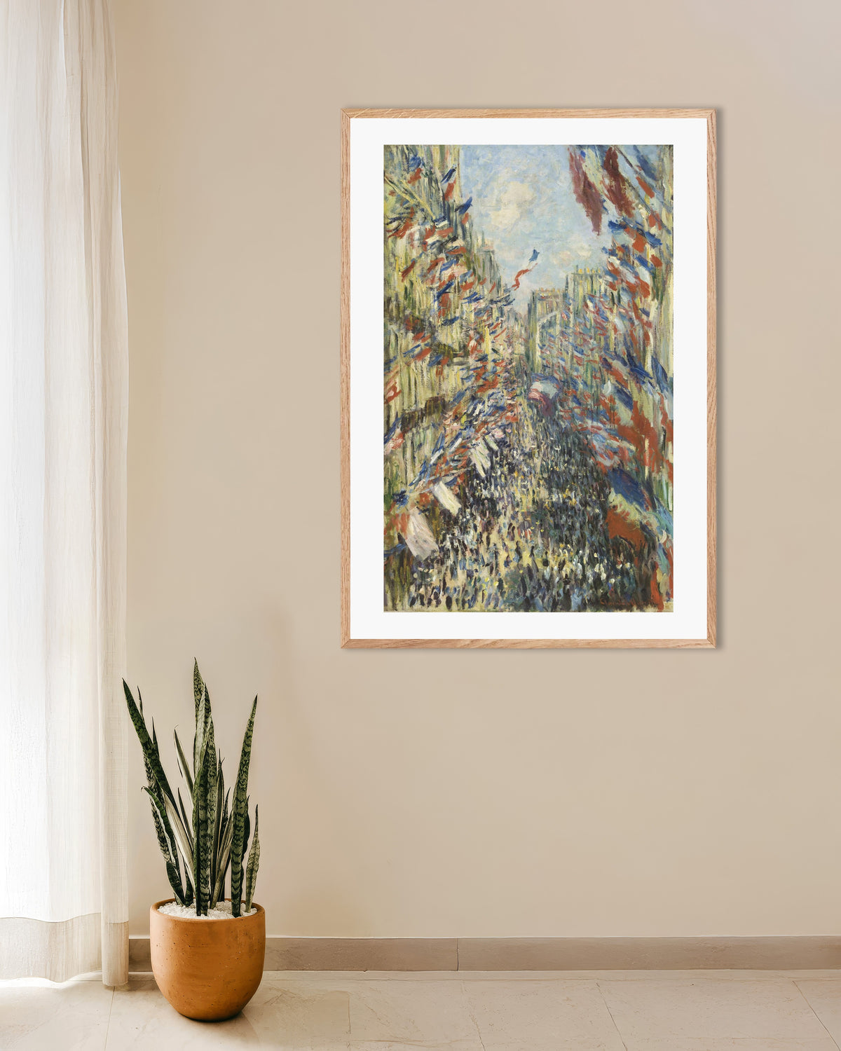 Plakat Ulica Montorgueil w Paryżu, święto 30 czerwca 1878, Claude Monet, w ramie z naturalnego drewna