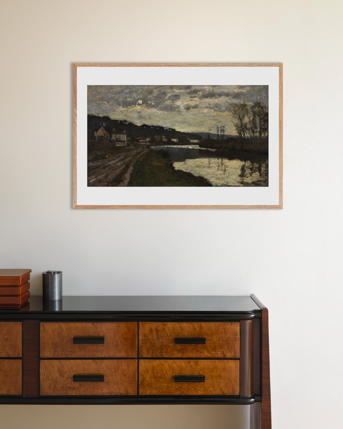 Plakat Sekwana w Bougival (1870), Claude Monet, w ramie z naturalnego drewna