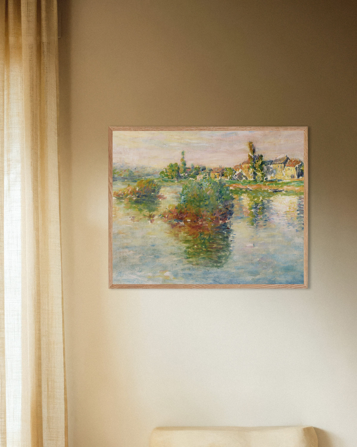 Plakat Sekwana w Lavacourt (1879), Claude Monet, w ramie z naturalnego drewna