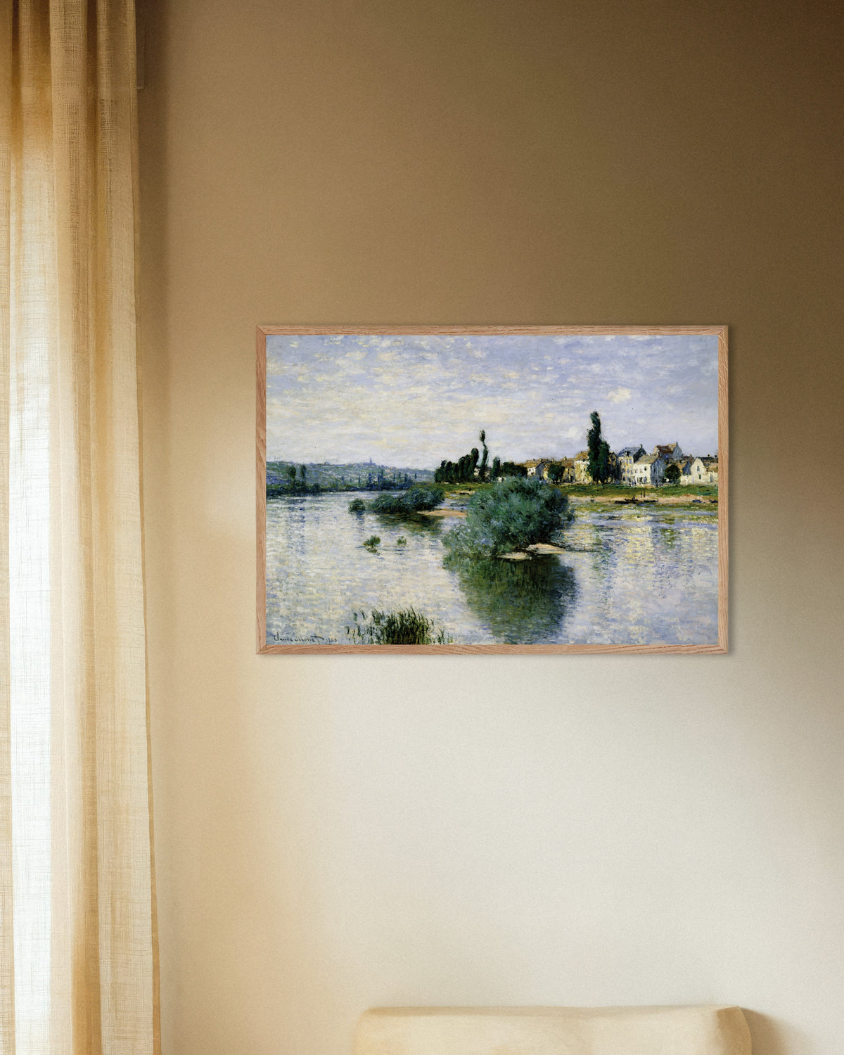 Plakat Sekwana w Lavacourt (1880), Claude Monet, w ramie z naturalnego drewna