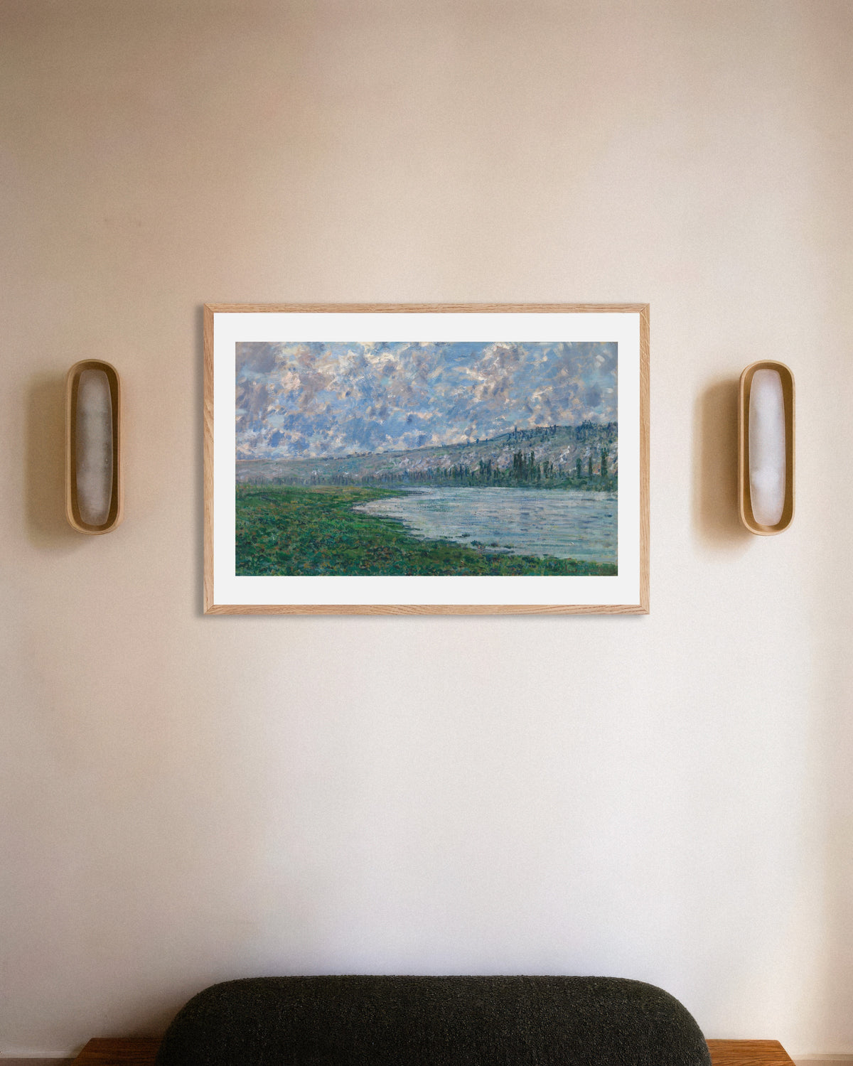 Plakat Sekwana w Vétheuil (1880), Claude Monet, w ramie z naturalnego drewna