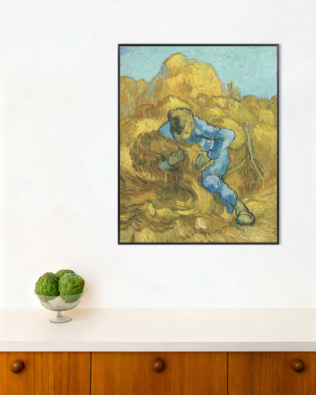 Plakat „Wiążący snopy, według Milleta (1889), Vincent van Gogh” w metalowej ramie