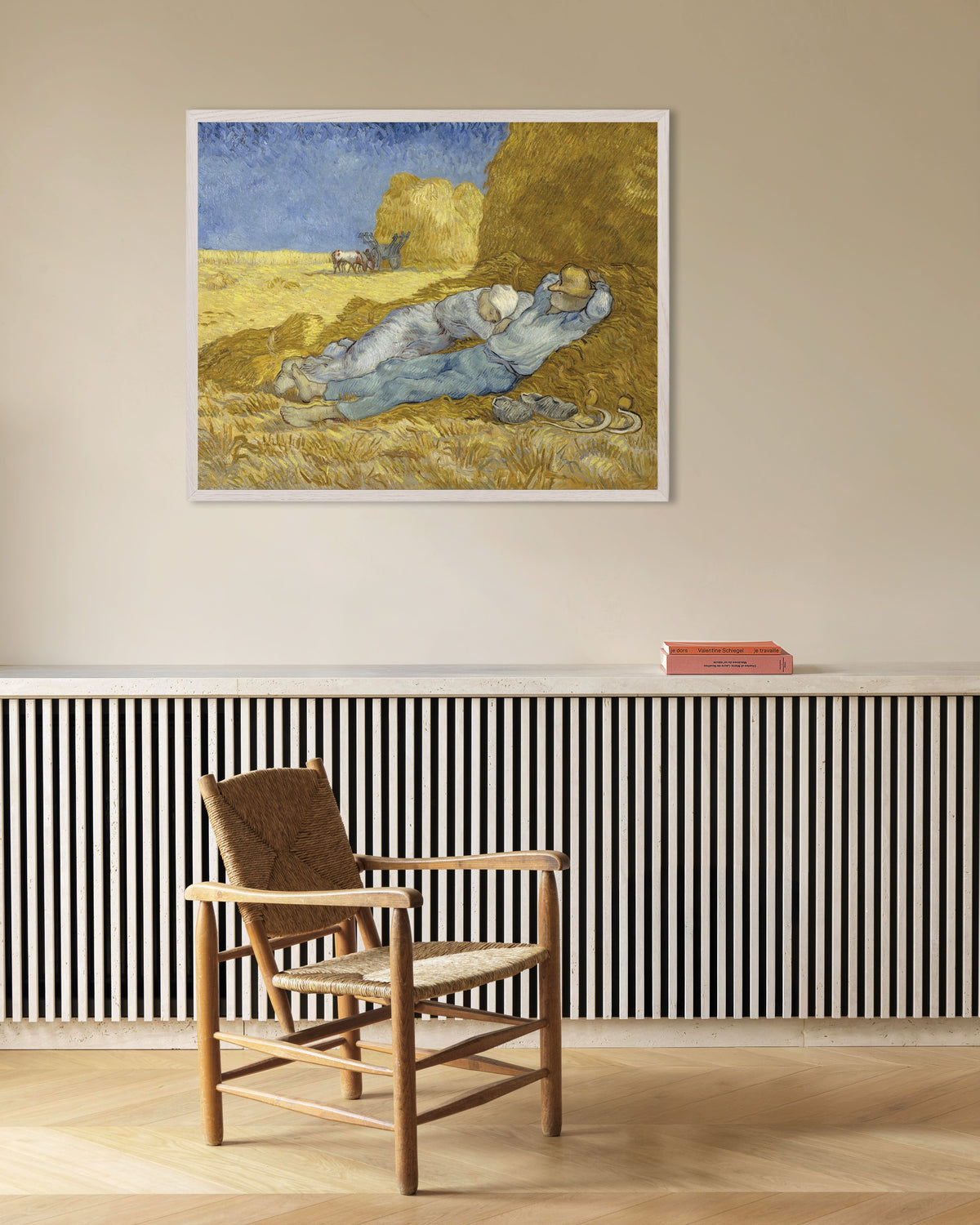 Plakat „Sjesta, według Milleta (1890), Vincent van Gogh” w białej drewnianej ramie