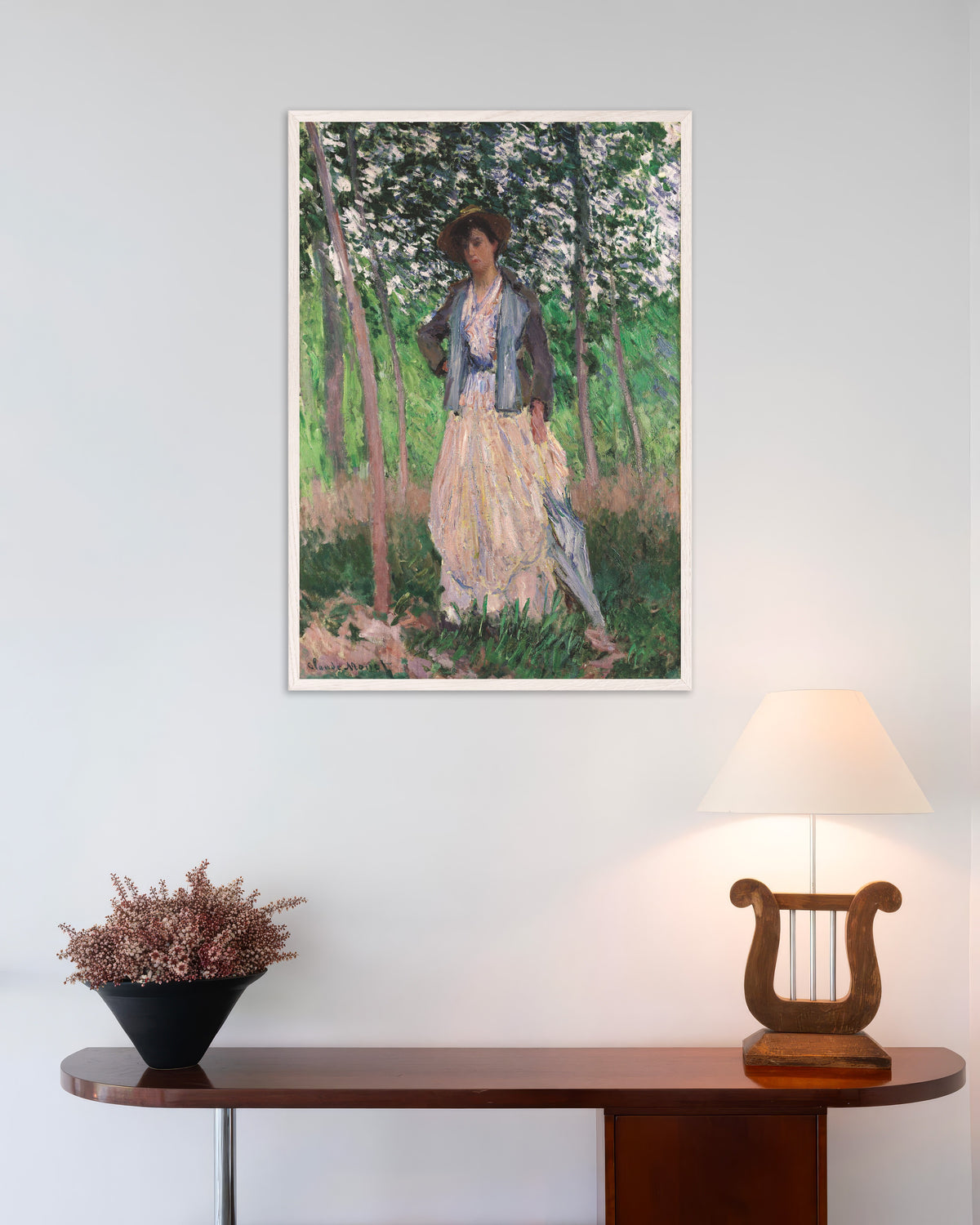 Plakat Spacerowiczka, Suzanne Hoschedé (1887), Claude Monet, w białej drewnianej ramie