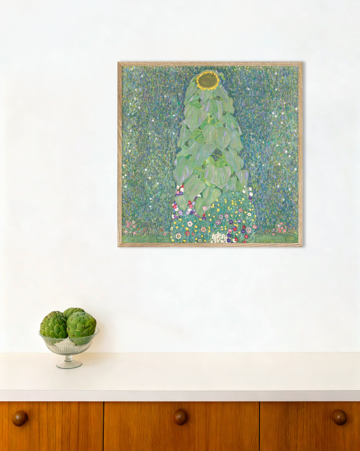 Plakat Słonecznik (1907–1908), Gustav Klimt, w ramie z naturalnego drewna