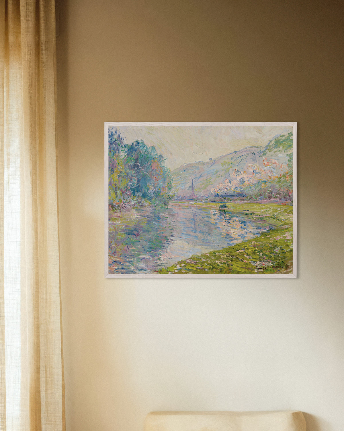 Plakat Pociąg w Jeufosse (1884), Claude Monet, w białej drewnianej ramie
