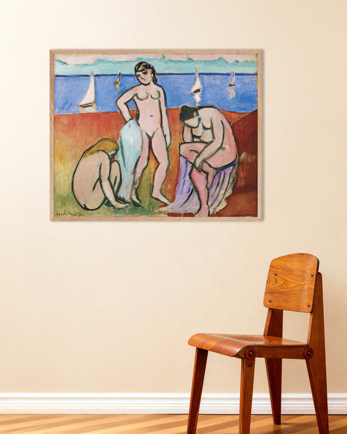Plakat Trzy kąpiące się (1907), Henri Matisse, w ramie z naturalnego drewna