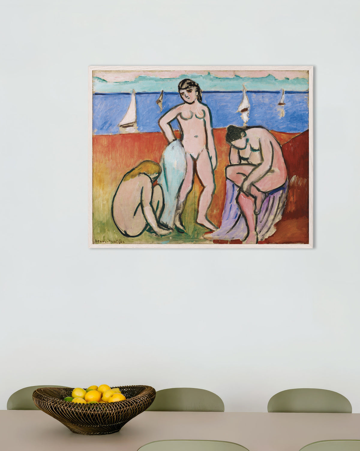 Plakat Trzy kąpiące się (1907), Henri Matisse, w białej drewnianej ramie