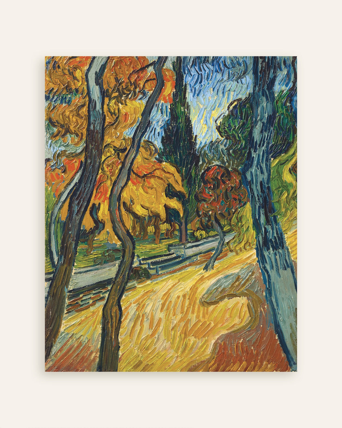 Plakat „Drzewa w ogrodzie zakładu dla obłąkanych (1889) Vincenta van Gogha”, miniatura