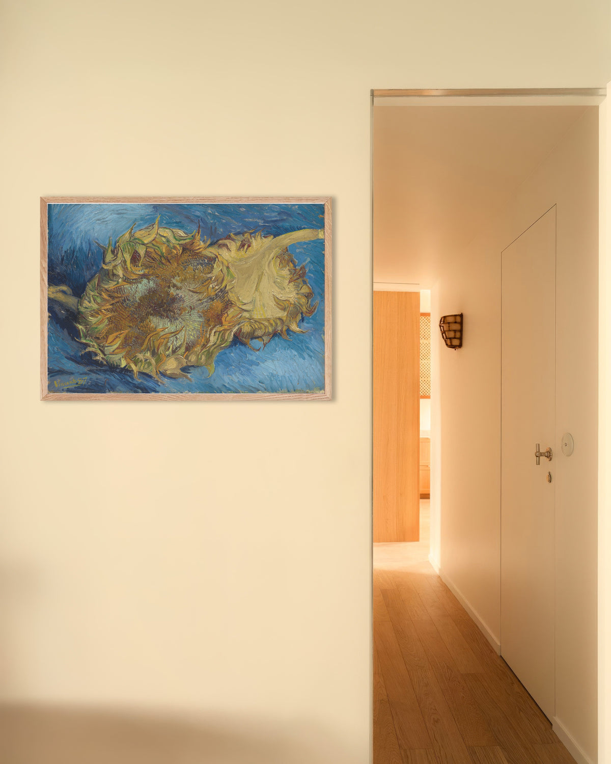 Plakat „Dwa ścięte słoneczniki (1887), Vincent van Gogh” w ramie z naturalnego drewna