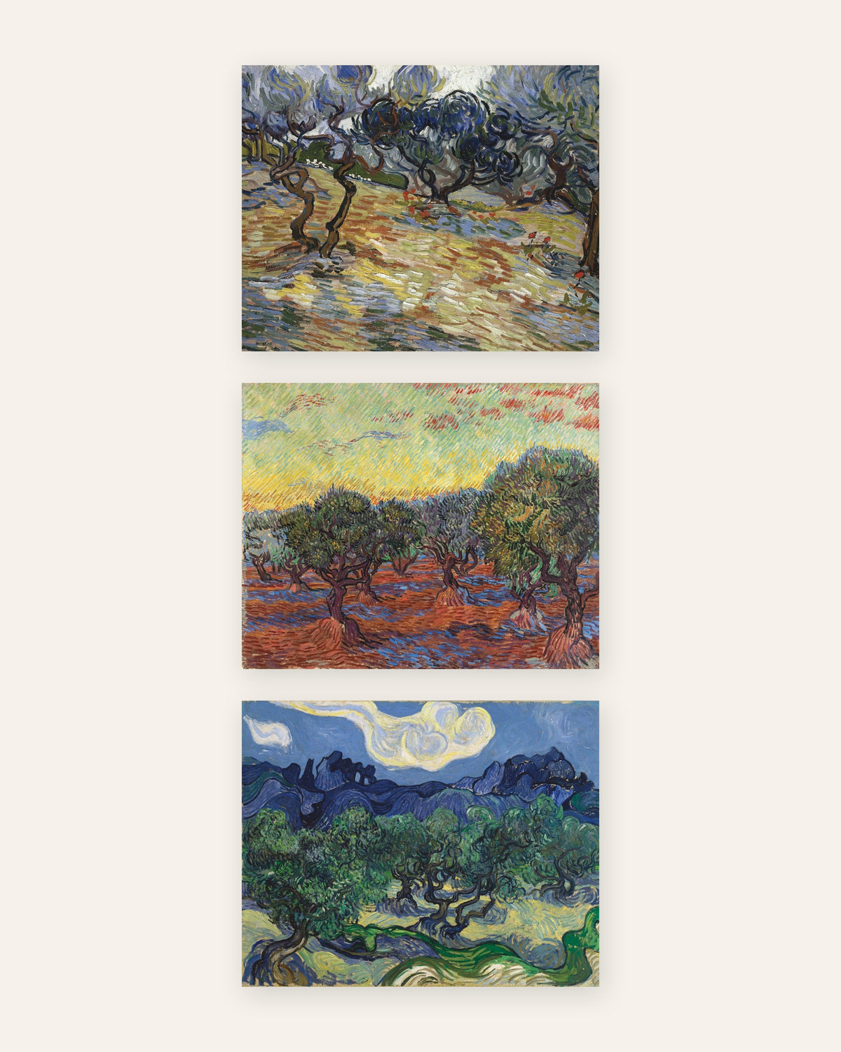Plakaty Van Gogha z drzewami oliwnymi, zestaw 3: gaje oliwne z Saint-Rémy, bez ramy