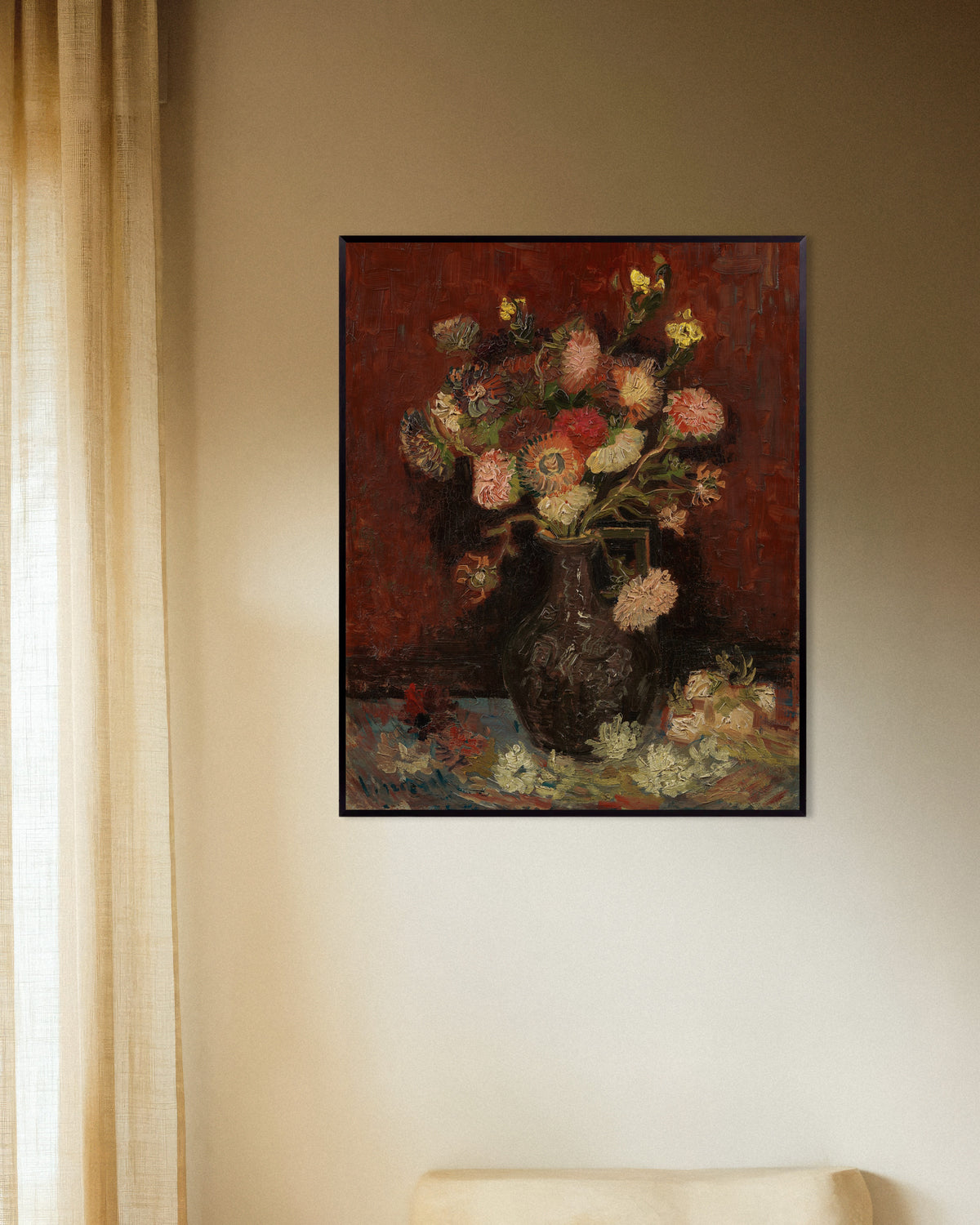 Plakat przedstawiający Wazon z chińskimi astrami i mieczykami (1886), Vincent van Gogh, w metalowej ramie