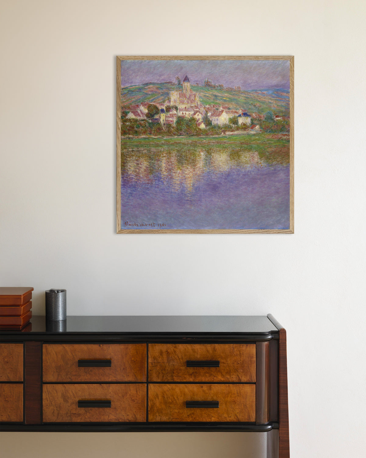 Plakat Vétheuil (1901), Claude Monet, w ramie z naturalnego drewna