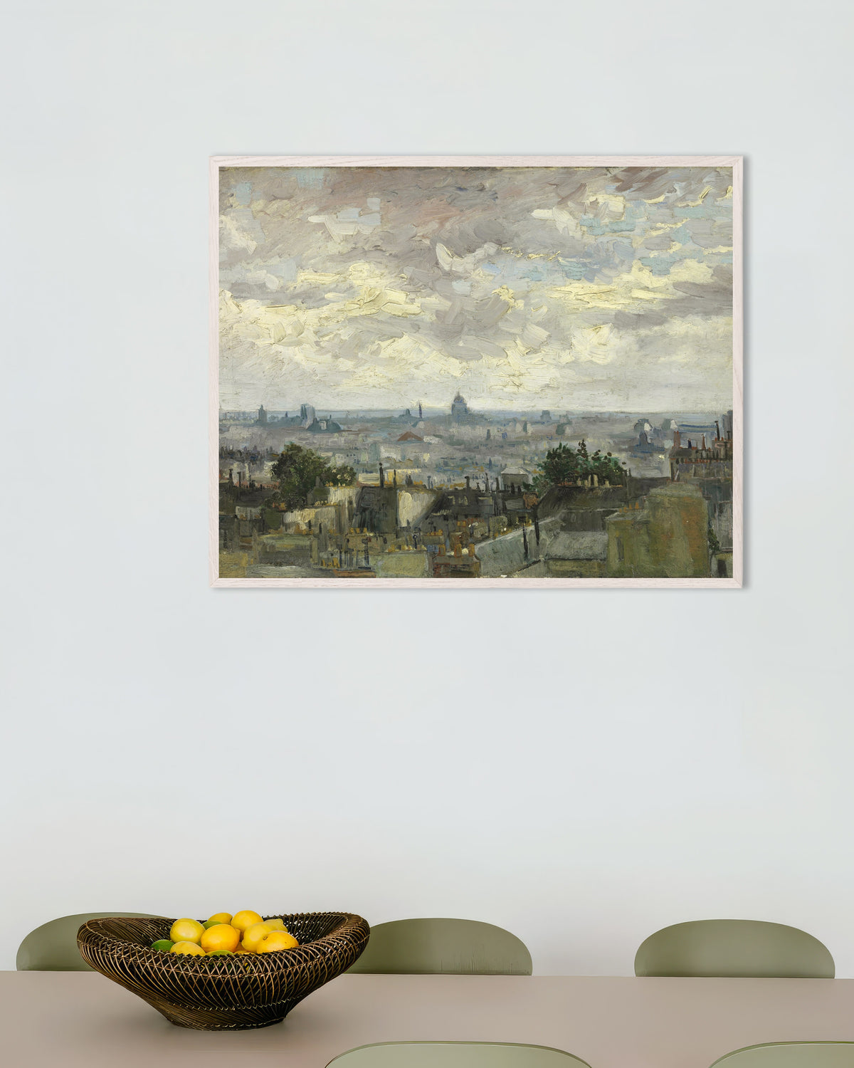 Plakat „Widok Paryża (1886) Vincenta van Gogha” w białej drewnianej ramie