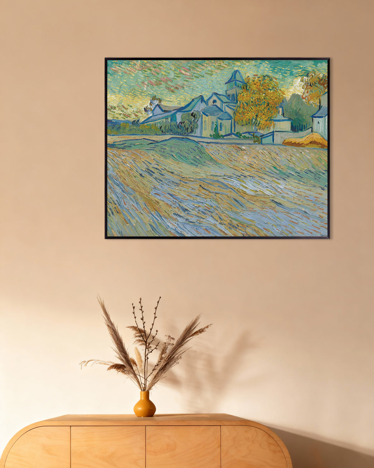 Plakat „Widok na przytułek i kaplicę w Saint-Rémy (1889), Vincent van Gogh” w metalowej ramie