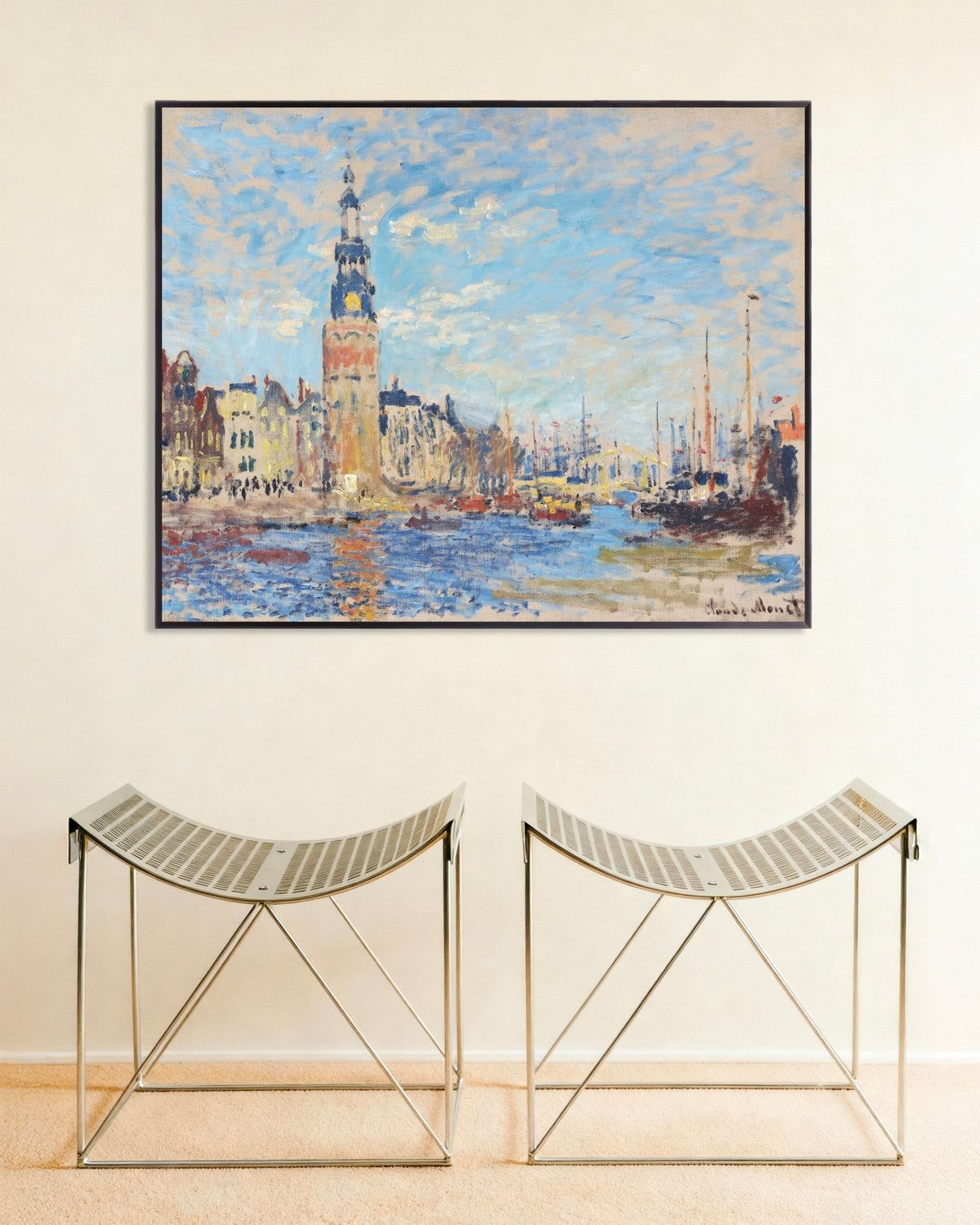 Plakat Widok na wieżę Montelbaanstoren, Amsterdam (1874), Claude Monet, w metalowej ramie