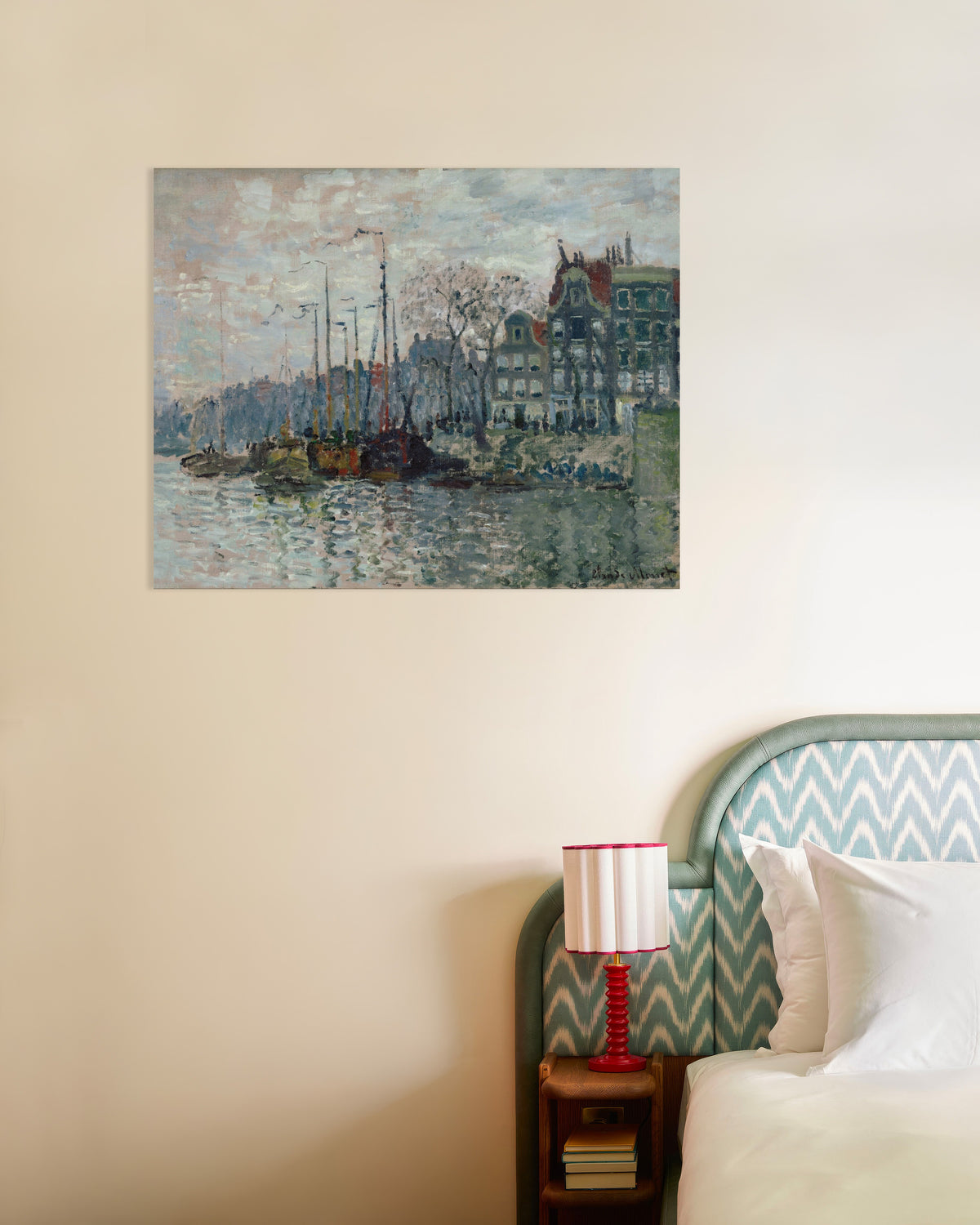 Plakat Widok na Prins Hendrikkade i Kromme Waal w Amsterdamie (1874), Claude Monet