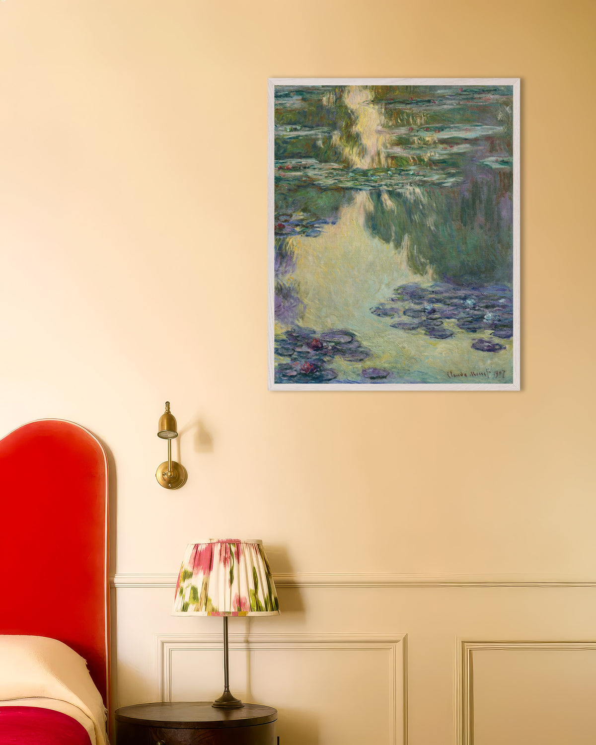 Plakat Nenufary (1907), Claude Monet, w białej drewnianej ramie