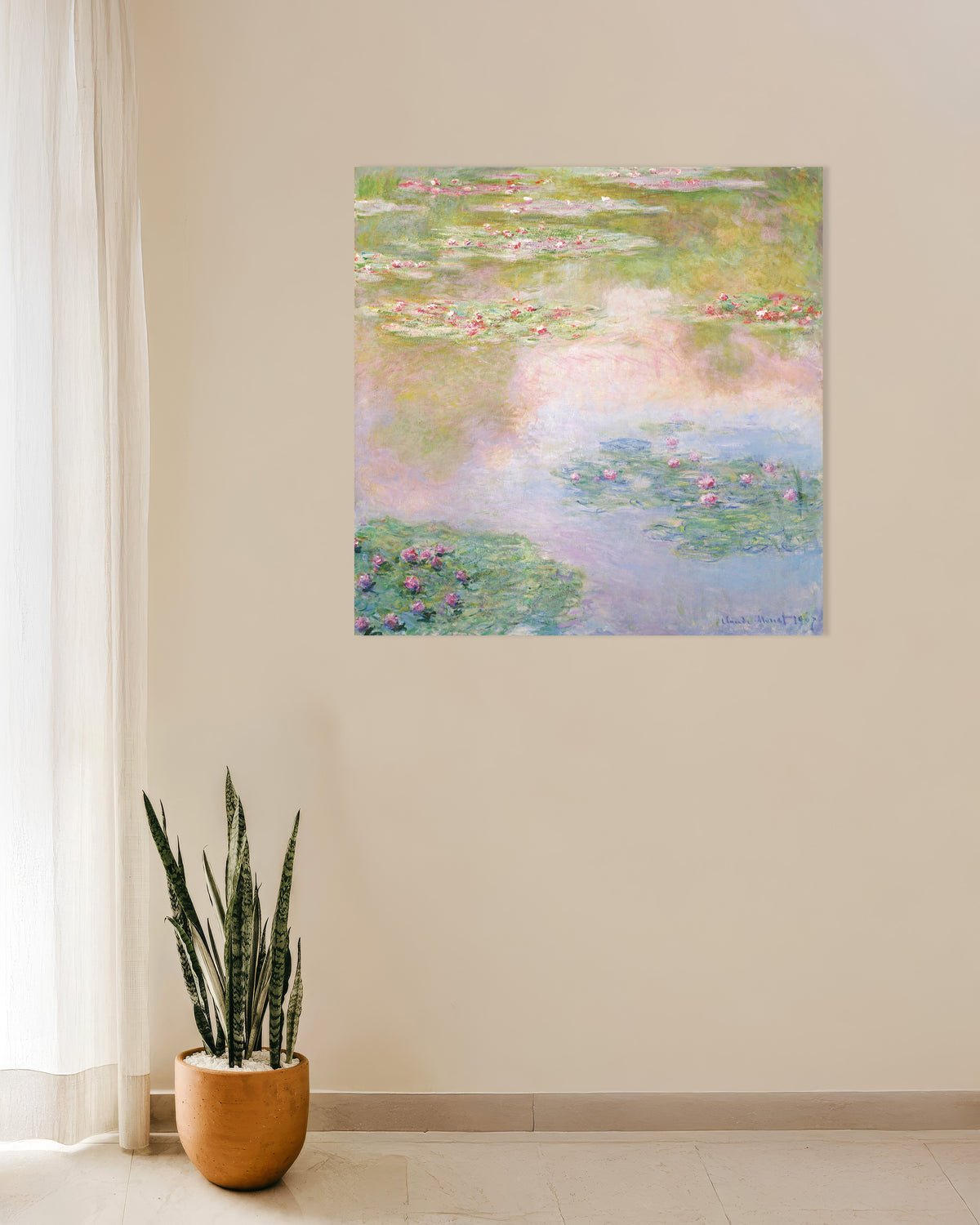 Plakat Nenufary, różowe odbicia (1907), Claude Monet