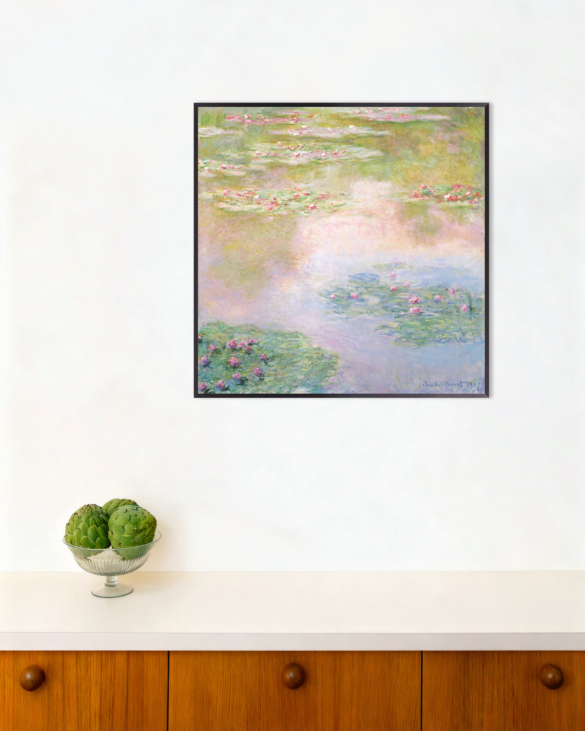 Plakat Nenufary, różowe odbicia (1907), Claude Monet, w metalowej ramie
