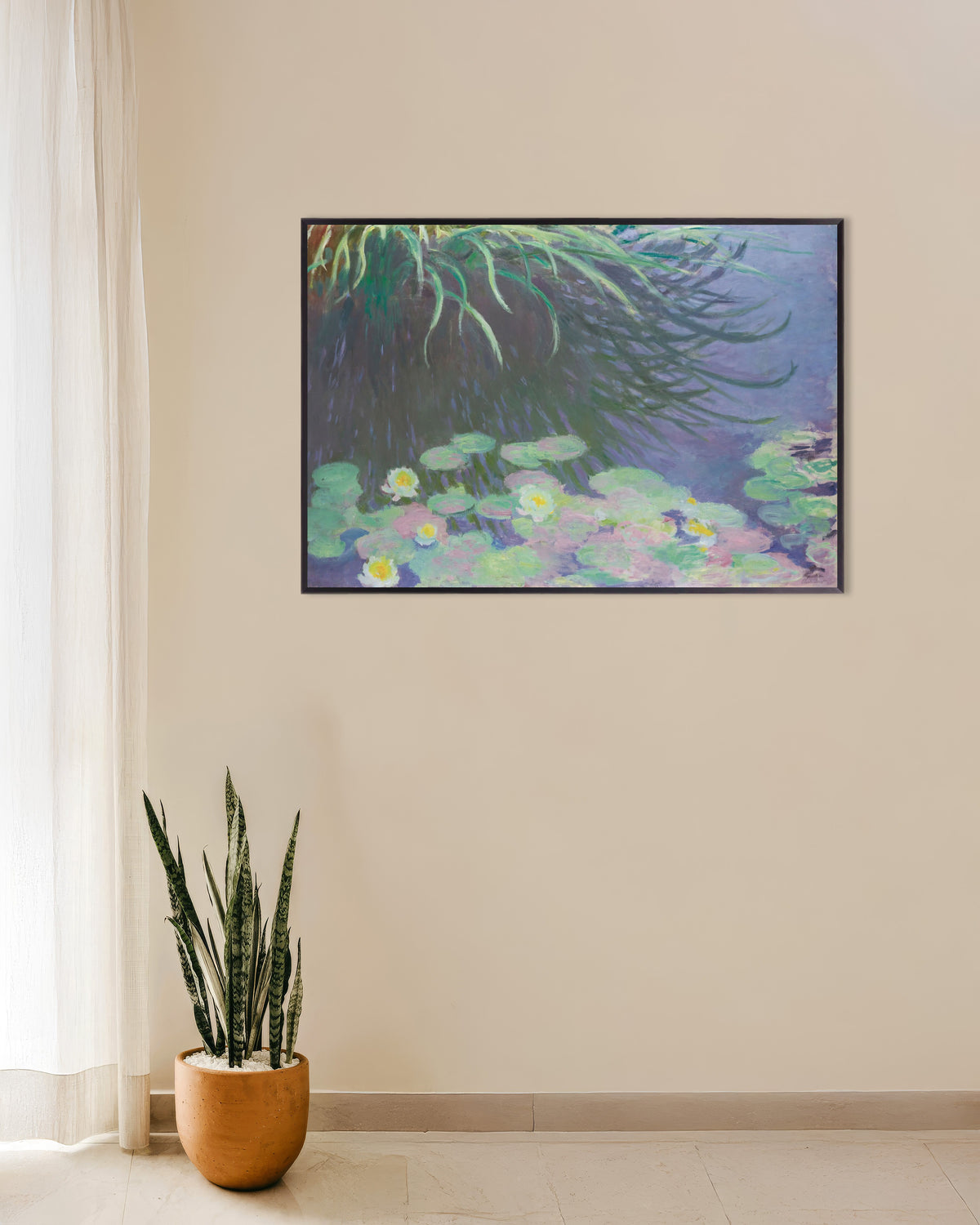 Plakat Nenufary z odbiciami wysokich traw (1914–1917), Claude Monet, w metalowej ramie