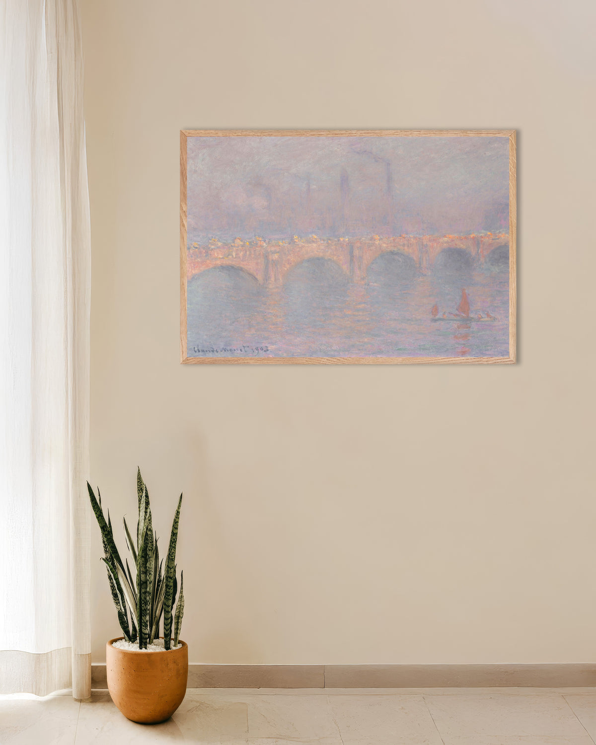 Plakat Most Waterloo, zamglone słońce (1899–1903), Claude Monet, w ramie z naturalnego drewna