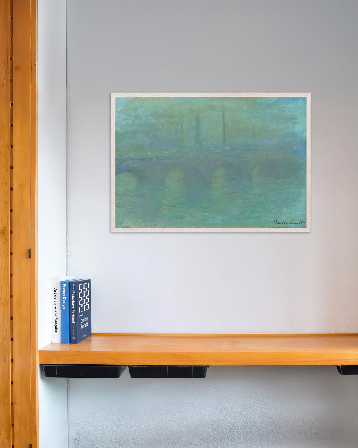 Plakat Most Waterloo w Londynie o zmierzchu (1904), Claude Monet, w białej drewnianej ramie