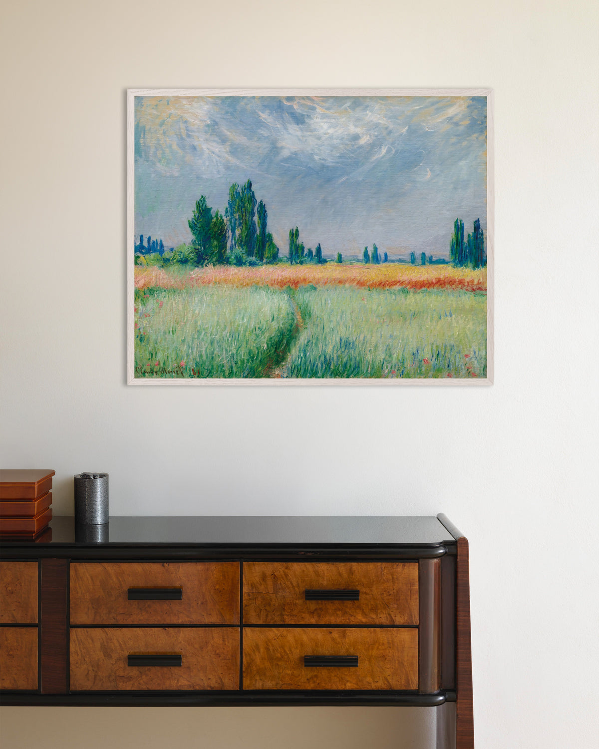 Plakat Pole pszenicy (1881), Claude Monet, w białej drewnianej ramie