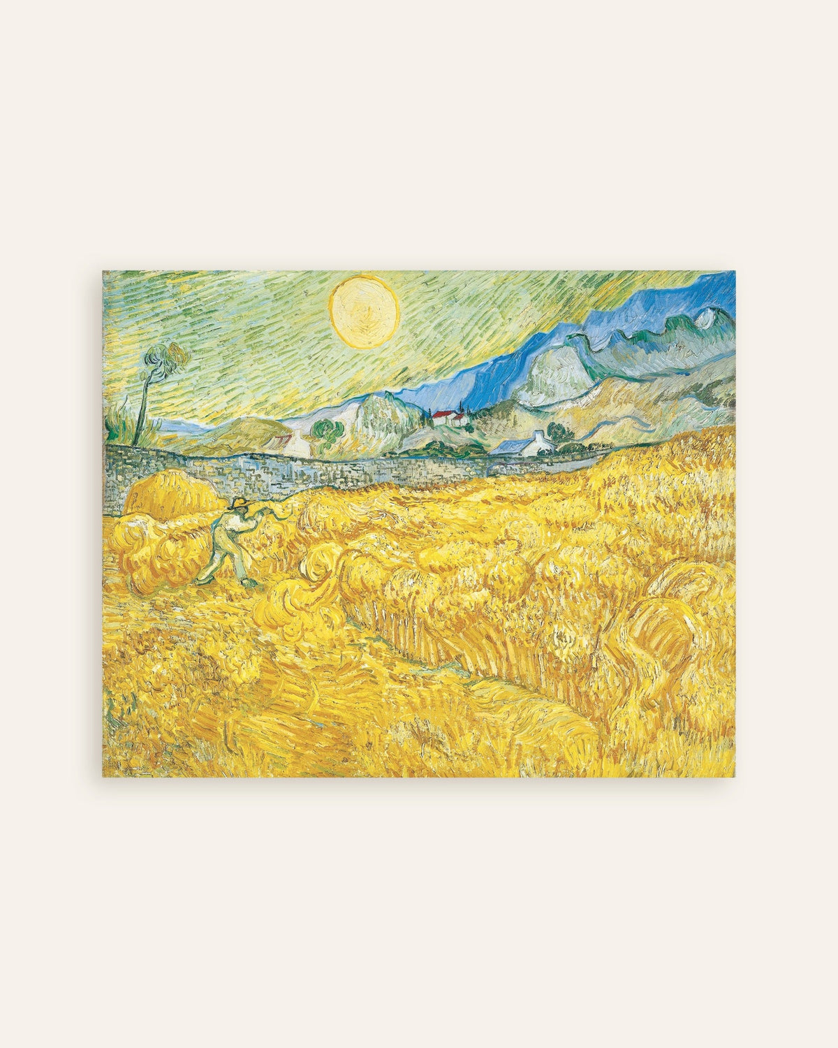 Miniatura plakatu „Pole pszenicy za szpitalem Saint-Paul z żniwiarzem (1889), Vincent van Gogh”