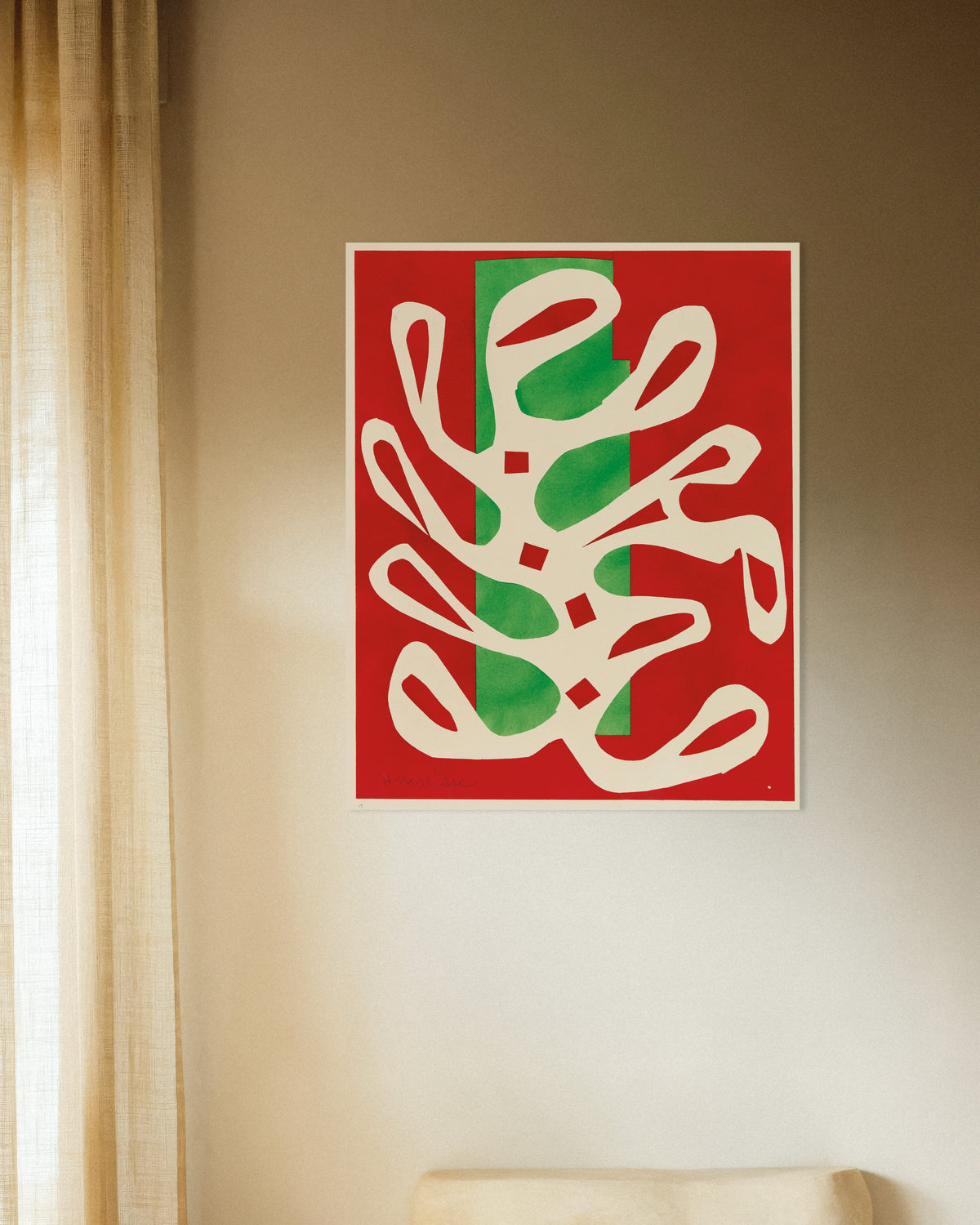 Plakat Biała alga na czerwonym i zielonym tle (1947) autorstwa Henriego Matisse’a